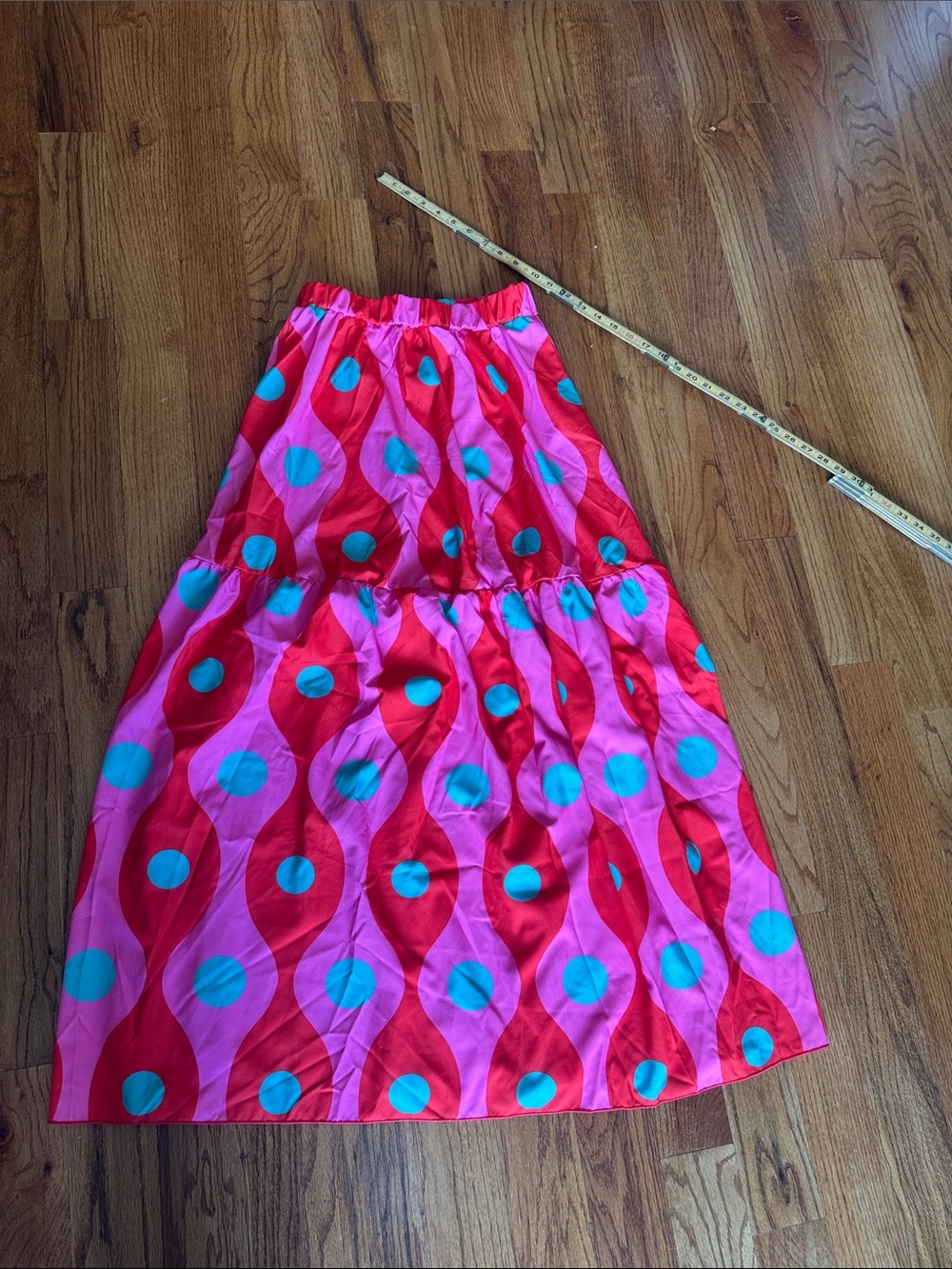 Women’s Pink & Red Polka Dot Tiered Maxi Skirt